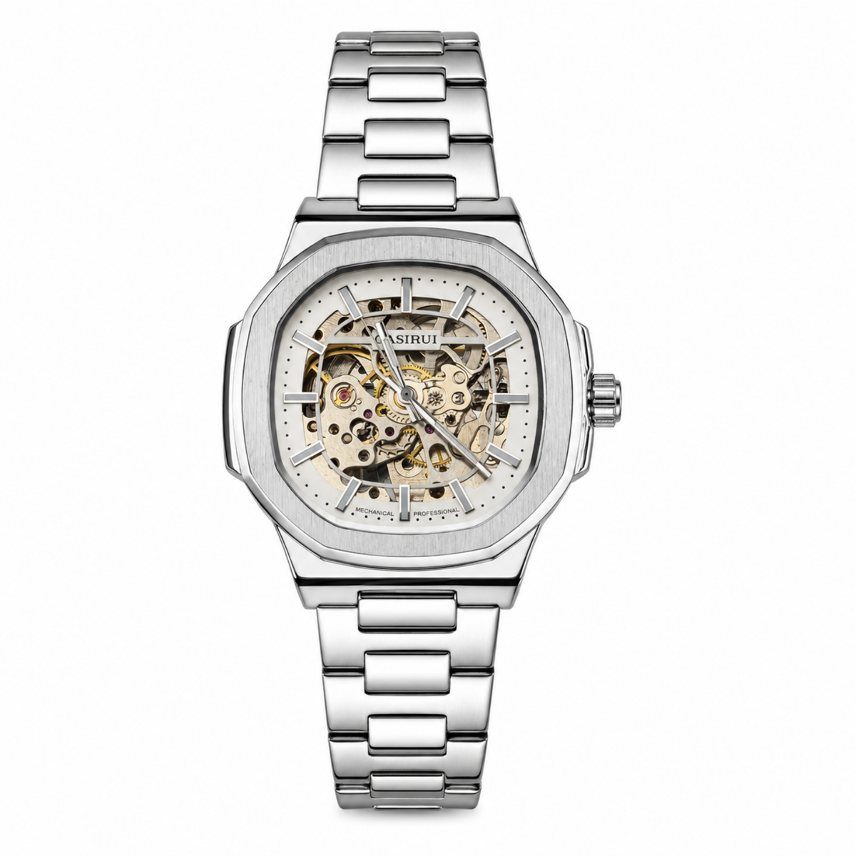 Casirui Silver-Tone Automatic Mechanical Skeleton Watch