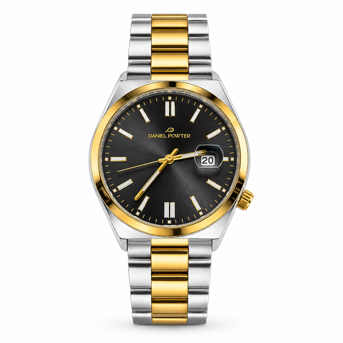Daniel Powter Two-Tone Men’s Analog Watch – Black Sunburst Dial