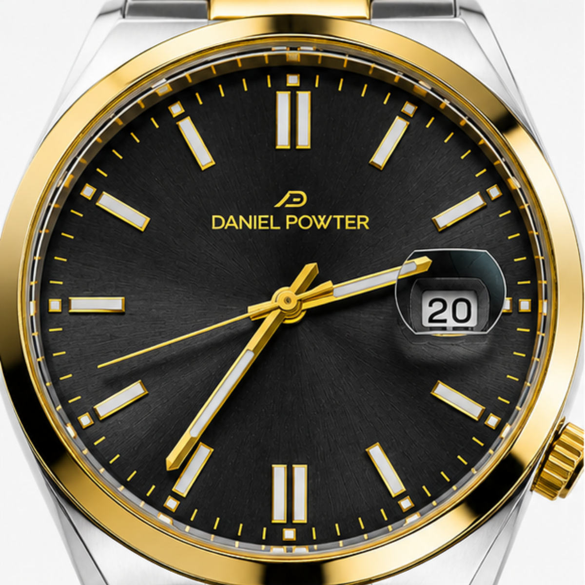 Daniel Powter Two-Tone Men’s Analog Watch – Black Sunburst Dial