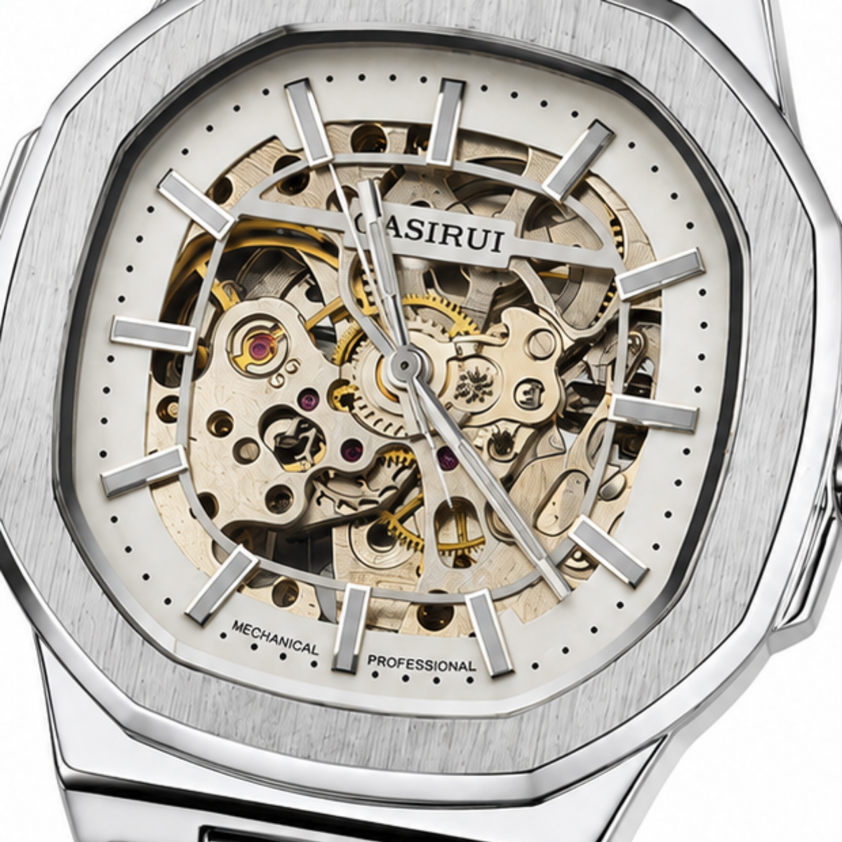 Casirui Silver-Tone Automatic Mechanical Skeleton Watch