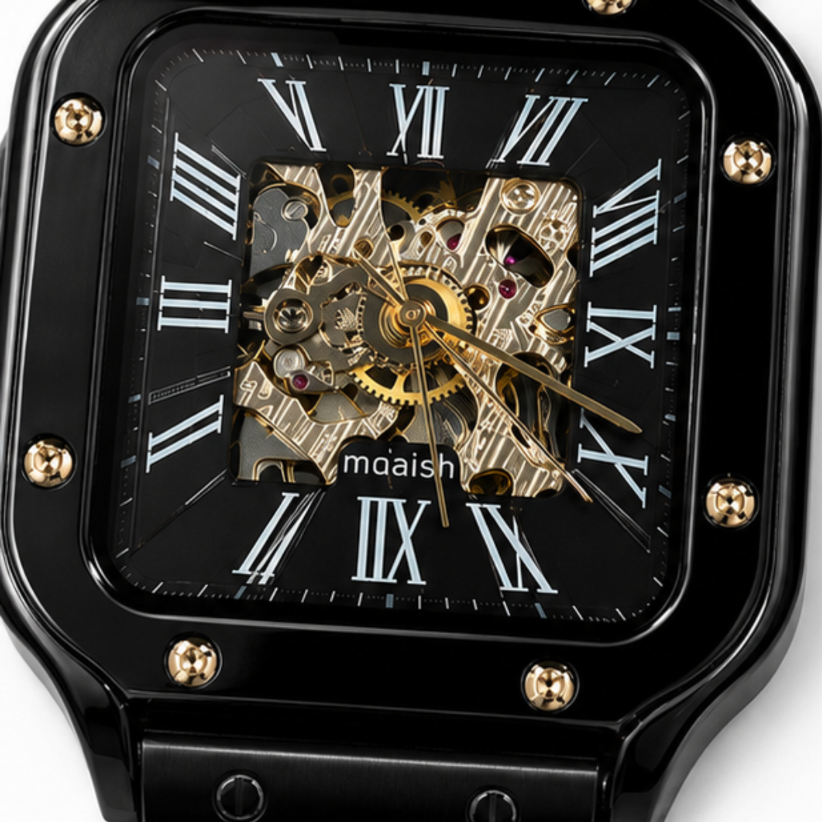 Black Square Automatic Skeleton Watch